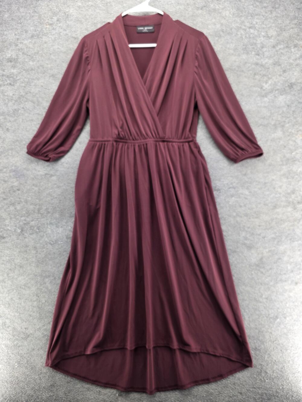 Lane Bryant Dress Womens 10/12P Red Wrap Maxi Hi-Low V-Neck 3/4 Sleeve Jersey